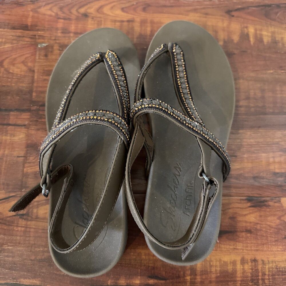Skechers Arch Fit Womens Sandals Brown US 7 Rhinestone Hook And Loop Ankle Strap - Picture 6 of 14
